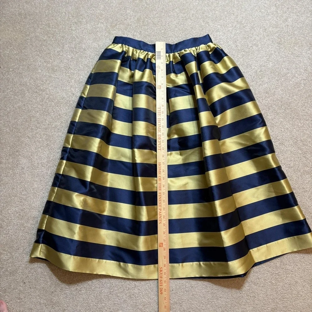 Kate Spade Skirt NWT Womens 6 Gold Navy Awning Stripe Satin Pleated Midi Party‎